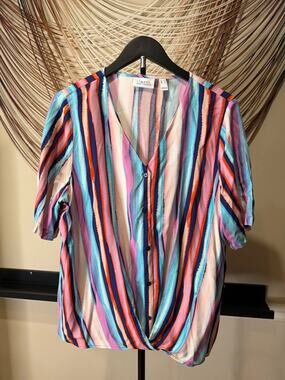 3 for $9 Denim and Co. colorful blouse button EUC M 3173